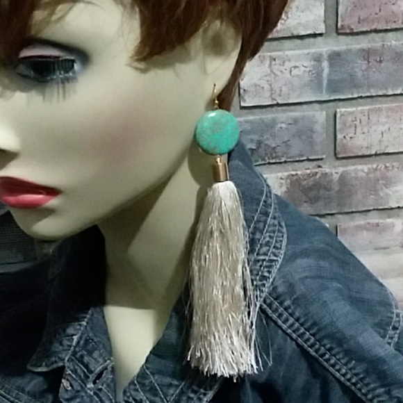 jolori Jewelry - Turquoise disc tassel earrings 1" diameter cut 2 f